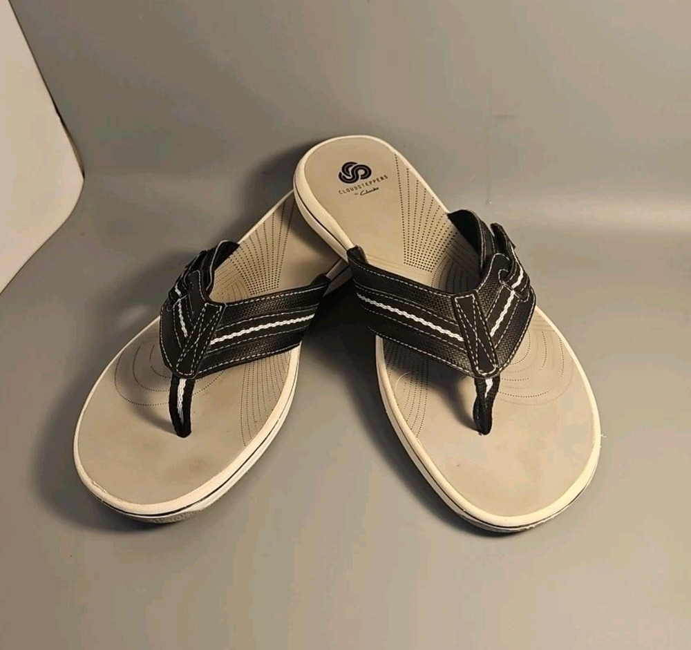 Clarks Women's Brinkley JazzH Black Synthetic Slip-On Flip Flop Sz 9 Adjustable